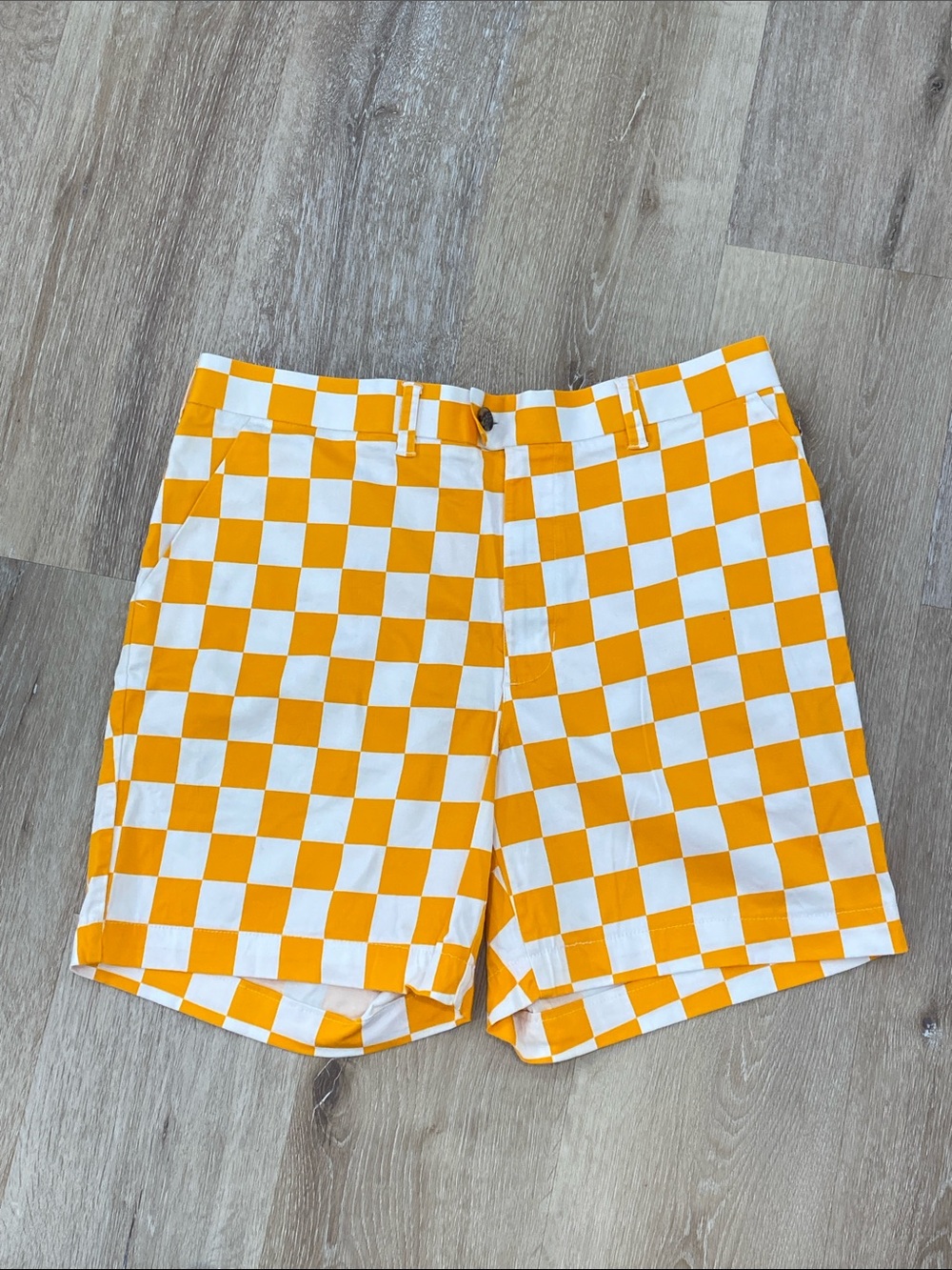 Loudmouth Orange and White Checkerboard Flat Front Shorts